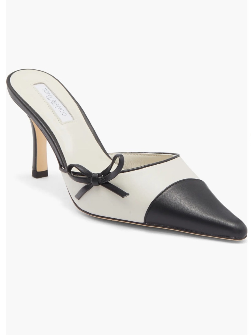 Tony Bianco Shirley Mules in Bone & Black  Kitten Heel Mules Size 6.5